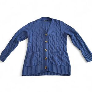 Blue Knit Button-Up Cardigan | Women's Large | V-Neck Long‎ Sleeve W/ Pockets